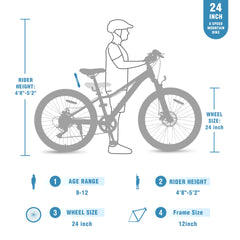 24 Inch 6-Speed Mountain Bike for Kids Boys and Girls
