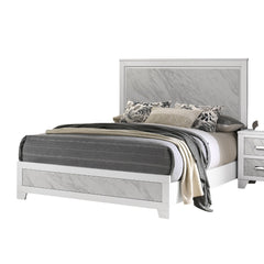 Contemporary White Color 1pc Eastern King Size Bed Beautiful Faux Marble Look Panel HB FB Bedroom Furniture Rubber wood