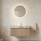MURI 36" Bathroom Vanity&Sink, Floating Plywood Storage Cabinet with Drawer&Door, Light Gray Sintered Stone Top&Ceramic Basin with 1 Pre-drilled Faucet Hole, Pre-assembled, Heidelberg Woodgrain Color