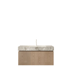 MURI 36" Bathroom Vanity&Sink, Floating Plywood Storage Cabinet with Drawer&Door, Light Gray Sintered Stone Top&Ceramic Basin with 1 Pre-drilled Faucet Hole, Pre-assembled, Heidelberg Woodgrain Color