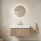 MURI 36" Bathroom Vanity&Sink, Floating Plywood Storage Cabinet with Drawer&Door, Carrara White Sintered Stone Top&Ceramic Basin with 3 Pre-drilled Faucet Holes, Pre-assembled, Heidelberg Woodgrain
