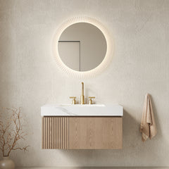MURI 36" Bathroom Vanity&Sink, Floating Plywood Storage Cabinet with Drawer&Door, Carrara White Sintered Stone Top&Ceramic Basin with 3 Pre-drilled Faucet Holes, Pre-assembled, Heidelberg Woodgrain