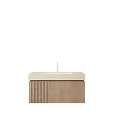 MURI 36" Bathroom Vanity&Sink, Floating Plywood Storage Cabinet with Drawer&Door, Roma Travertine Sintered Stone Top&Ceramic Basin with 1 Pre-drilled Faucet Hole, Pre-assembled, Heidelberg Woodgrain
