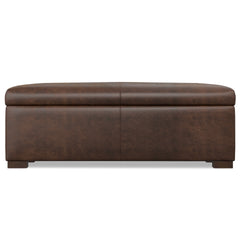 Gabbie 48 inch Wide Rectangular Storage Ottoman in Distressed Chestnut Brown Vegan Leather