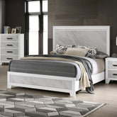 Contemporary White Color 1pc Full Size Bed Beautiful Faux Marble Look Panel Headboard FB Bedroom Furniture Rubber wood