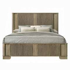 1pc Transitional Style Queen Bed with LED Light Headboard Antique Oak Finish Solid Wood Rustic Bedroom Furniture