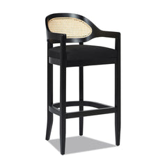 Americana Mid-Century Modern 30.5" Cane Back Bar Stool, Jet Black