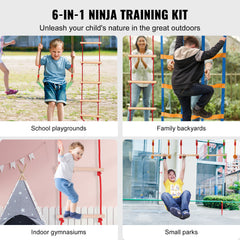 Ninja Warrior Obstacle Course for Kids, 50 ft Weatherproof Slacklines, 500lbs Weight Capacity Monkey Line, Outdoor Playset Equipment, Backyard Toys Training Equipment Set with 10 Obstacles