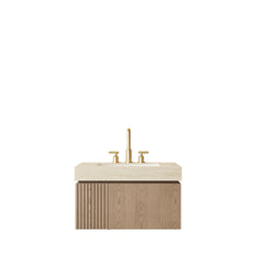 MURI 30" Bathroom Vanity&Sink, Floating Plywood Storage Cabinet with Drawer&Door, Roma Travertine Sintered Stone Top&Ceramic Basin with 3 Pre-drilled Faucet Holes, Pre-assembled, Heidelberg Woodgrain