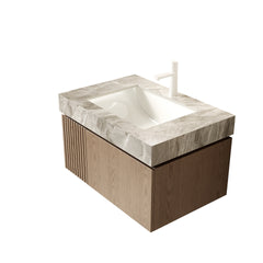 MURI 30" Bathroom Vanity&Sink, Floating Plywood Storage Cabinet with Drawer&Door, Light Gray Sintered Stone Top&Ceramic Basin with 1 Pre-drilled Faucet Hole, Pre-assembled, Heidelberg Woodgrain Color