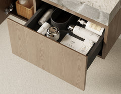 30" MURI Heidelberg Woodgrain Plywood Cabinet with Door and One Drawer, NO Basin and Top, NO Faucet and Sink Cover