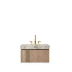 MURI 30" Bathroom Vanity&Sink, Floating Plywood Storage Cabinet with Drawer&Door, Light Gray Sintered Stone Top&Ceramic Basin with 3 Pre-drilled Faucet Holes, Pre-assembled, Heidelberg Woodgrain Color