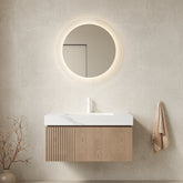 MURI 36" Bathroom Vanity&Sink, Floating Plywood Storage Cabinet with Drawer&Door, Carrara White Sintered Stone Top&Ceramic Basin with 1 Pre-drilled Faucet Hole, Pre-assembled, Heidelberg Woodgrain