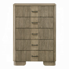 1pc Transitional Style Chest with 5x Storage Drawers Reeded Front Antique Oak Finish Wooden Rustic Bedroom Furniture