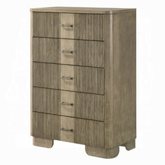 1pc Transitional Style Chest with 5x Storage Drawers Reeded Front Antique Oak Finish Wooden Rustic Bedroom Furniture