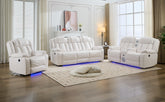 MS Power M073 321 3 Pieces Power Reclining Sofa Sets,Technical leather Power reclining Loveseat Power recliner w/ wireless charger / LED strip for Living Room,White