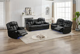 MS Power M073 321 3 Pieces Power Reclining Sofa Sets,Technical leather Power reclining Loveseat Power recliner w/ wireless charger / LED strip for Living Room,Black