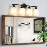 24" Modern 4-Light Vanity Bathroom Mirror Light, Frosted White Glass with Black Iron Frame, Contemporary Wall Sconce for Bedroom, Bathroom, And Dressing Room (Bulb Not Included)