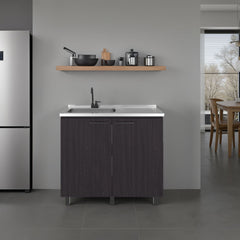 Napoles Utility Sink Complete with Faucet, Freestanding Base with Legs and Deep Stainless Steel Basin, Modern Multi-Purpose Sink for Kitchen, Laundry or Utility Room, Black + Dark Walnut