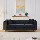 86" Modern Loveseat Sofa,3 Seater Couch Comfy Velvet Sofa Button Tufted Rolled Arms and Gold Legs,Chesterfield for Primary Living Space,Black