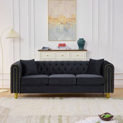 86" Modern Loveseat Sofa,3 Seater Couch Comfy Velvet Sofa Button Tufted Rolled Arms and Gold Legs,Chesterfield for Primary Living Space,Black