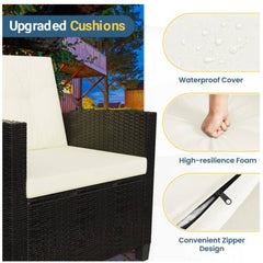 4-Piece All Weather Wicker Outdoor Patio Conversation Set with Beige Cushions and Accacia Wood Table