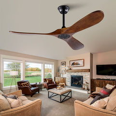 52" Ceiling Fan with Remote Control No Lights,Modern Reversible DC Motor Indoor Outdoor 3 Blades Ceiling Fans for Patio Bedroom Living Room(Black+Dark Walnut
