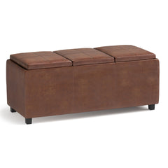 Avalon 42 inch Wide Storage Ottoman in Distressed Saddle Brown Vegan Leather
