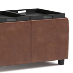 Avalon 42 inch Wide Storage Ottoman in Distressed Saddle Brown Vegan Leather