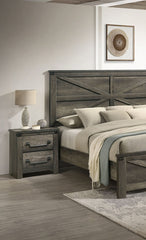 Farmhouse Rustic Gray Bedside Table Bedroom 1pc Nightstand English Front Antique Brass Color Drop Handles