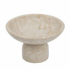 7x7x4" Round Marble Pedestal Fruit Bowl, Cream