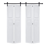 Dual 2Panel Cottagestyle bi-fold door 3/4" thick 64 in. x 80 in. MDF White Barn Sliding Door With Hardware kit