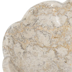 D10x3" Cream Marble Bowl with Scalloped Design and Subtle Gold Detailing