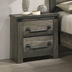 Rustic Gray 1pc Bedside Table Melamine Paper Wooden Nightstand Antique Brass Color Drop Handles