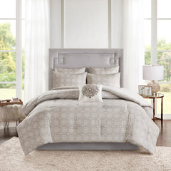 6 Piece Embroidered Cotton Reversible Comforter Set Ivory King/Cal King