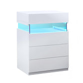 Nightstand with LED Lights, Bedside Table, Side Table with 4 Drawers, Modern Style,White