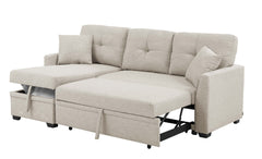 76.5" Linen Blend Upholstered Sectional with Pull-Out Bed and Chaise Storage