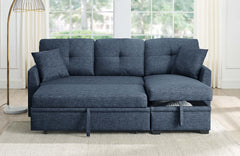 76.5" Linen Blend Upholstered Sectional with Pull-Out Bed and Chaise Storage