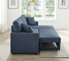 76.5" Linen Blend Upholstered Sectional with Pull-Out Bed and Chaise Storage
