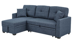 76.5" Linen Blend Upholstered Sectional with Pull-Out Bed and Chaise Storage