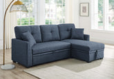 76.5" Linen Blend Upholstered Sectional with Pull-Out Bed and Chaise Storage