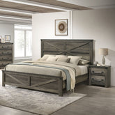 Rustic Gray 3pc Set Queen Size Bed 2x Nightstands Unique Design Headboard Bedroom Furniture Metal Accents