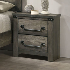 Rustic Gray 3pc Set Queen Size Bed 2x Nightstands Unique Design Headboard Bedroom Furniture Metal Accents