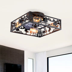 20'' Square Fabric Farmhouse Flush Mount Ceiling Fan .Bladeless Ceiling Fan 6 Speed Reversible with Remote Control,Flush Mount Ceiling Fan for Bedroom, Living Room--NOT Included Bulbs--Matte Black