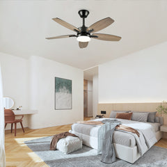 48" 5PCS Plywood Blades Ceiling Fan with Lights Remote Control,Quiet DC Motor Ceiling Fans 6 Speed Levels,Reversible Ceiling Fan,for Patio Living Room, Bedroom, Office,Indoor.(Matte Black)