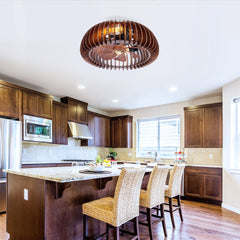 20" Semicircle Modern Flush Mount Fan Light,Ceiling Fans with Lights(NO INCLUDED BULBS) and Remote Control, 6 Speeds, Quiet DC Motor For Living room, Bedroom,Kitchen----Wood