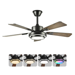42" 5PCS Plywood Blades Ceiling Fan with LED Light 3000-6500K Dimmable,Quiet DC Motor Ceiling Fans 6 Speed Levels,Reversible Ceiling Fan,for Patio Living Room, Bedroom, Office,Indoor.(Matte Black)