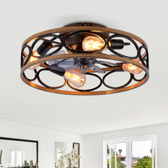 20 '' 7 Blades Caged Ceiling Fan with Remote Control ,Flush Mount Ceiling Fan with Light Kit ,Reversible Motor, DC Remote Control,6 Speed Ceiling Fan,Timing Fan Lamp--NOT Included Bulbs(Matte Black )