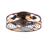 20'' Mounting Type Caged Ceiling Fan with Lights and Remote Control ,Reversible Motor, DC Remote Control,6 Speed Ceiling Fan,Timing Fan Lamp--NOT Included Bulbs(Matte Black + Wood)