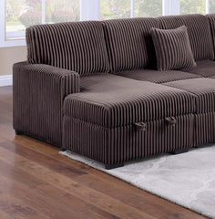 Chocolate Finish Modern Style 4pc Convertible Sectional Set USB Port Sofa Storage Reversible Sleeper Corduroy Fabric Primary Living Room